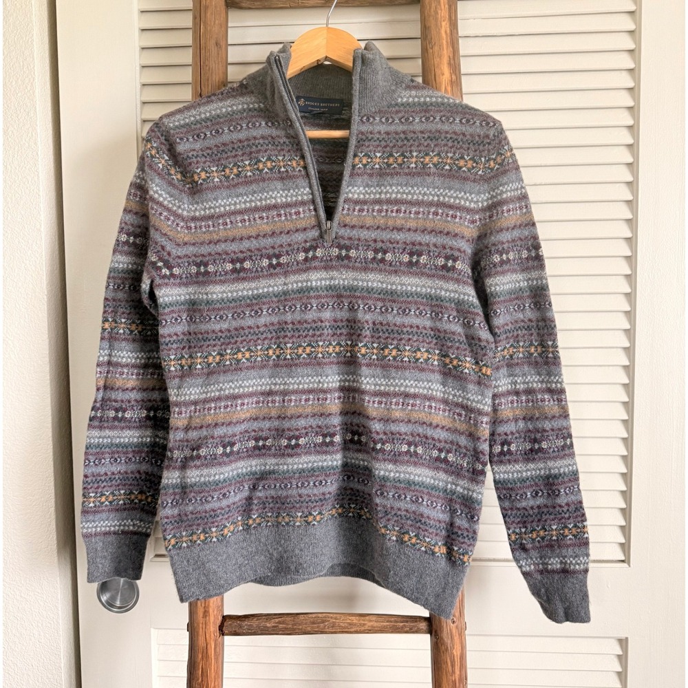 Brooks Brothers Gray and Purple Zip Up Sweater
